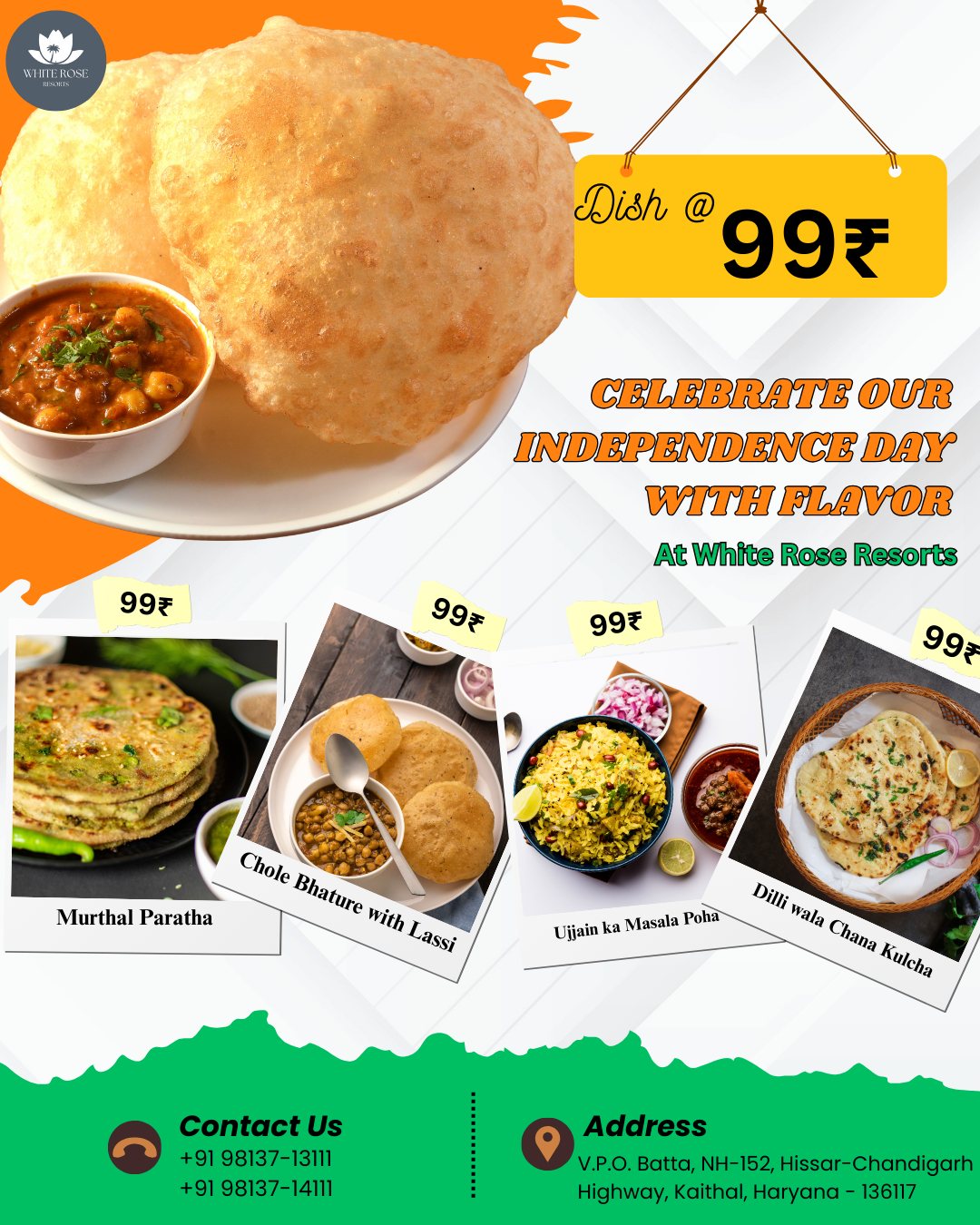 ₹99 Breakfast at White Rose Resorts: Celebrate Freedom with Flavor