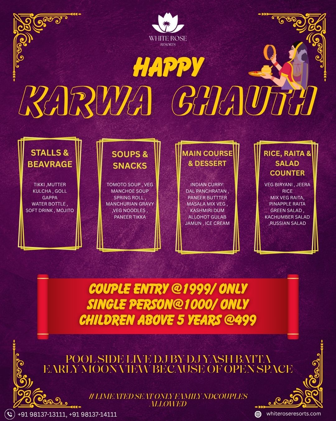 Karwa Chauth 2025 in Kaithal: Poolside Feast & Live DJ Night